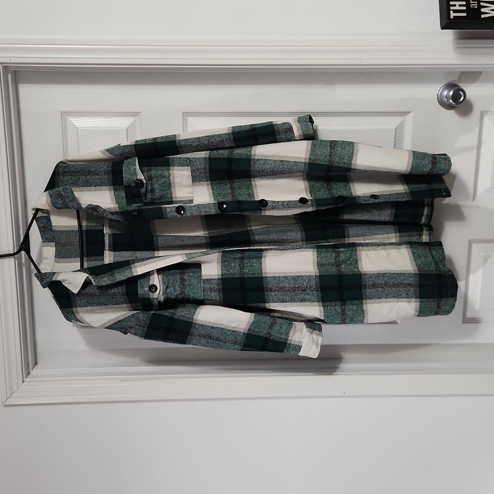 Long shacket green plaid